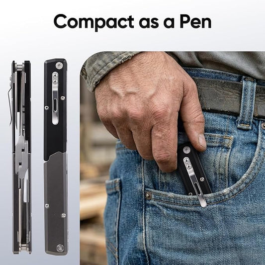 12-in-1 Saltwater Fishing Pliers & EDC Multitool, Titanium Coated Marine-Grade Stainless Steel Folding Pliers, Gifts for Men, Compact Pen-Sized Braid Cutter, Hook Remover & Split Ring fishing gear