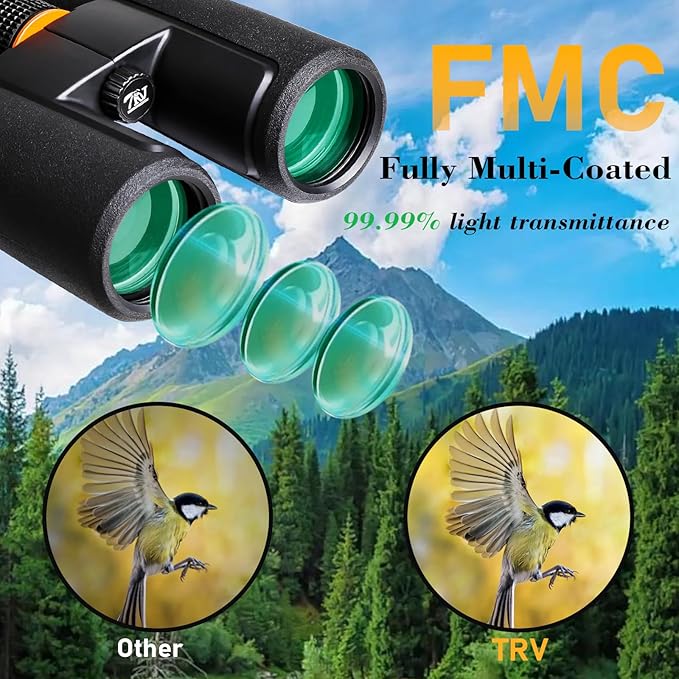 TRV 10x42 Binoculars for Adults High Powered - Waterproof Fogproof BAK4 Prism, with Phone Adapter for Bird Watching, Hunting, Travel