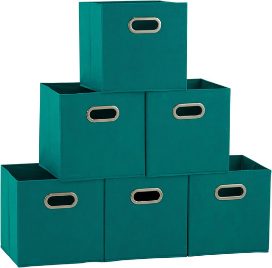 Household Essentials 83-1 Foldable Fabric Storage Bins | Set of 6 Cubby Cubes with Handles | Aqua