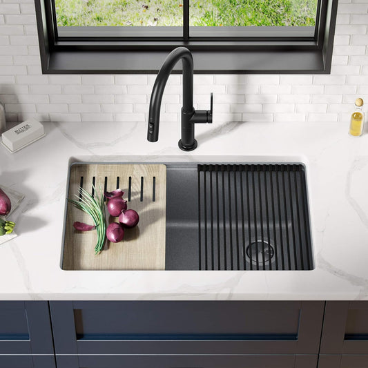 KRAUS Kitchen Sink Bellucci 29” Undermount Workstation Granite, Metallic Gray, Accessories, KGUW2-30MGR