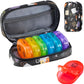 Serfeymi Weekly Travel Pill Organizer 2 Times A Day AM PM Upgraded Rainbow Pill Box 7 Day with Portable Zipper PU Leather Pill Case, Medicine Organizer for Pills, Vitamins, Fish Oils - Black 02