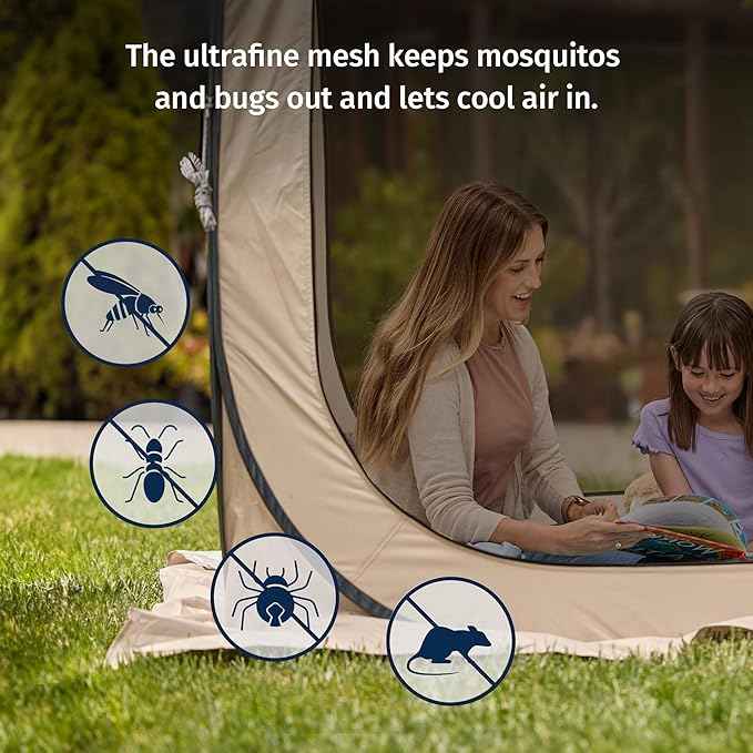 East Oak Screen House Tent Pop-Up, Portable Screen Room Canopy Instant Screen Tent 10 x 10 FT with Carry Bag for Patio, Backyard, Deck & Outdoor Activities, Beige