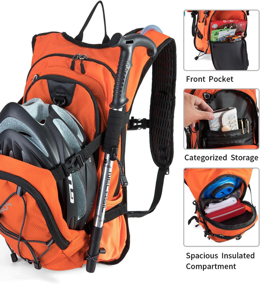 Hydration Backpack Pack with 2L Water Bladder 18L Hiking Backpack Women Men Lightweight Hydropack Insulated Daypack for Biking, Running, Festival - Roamly