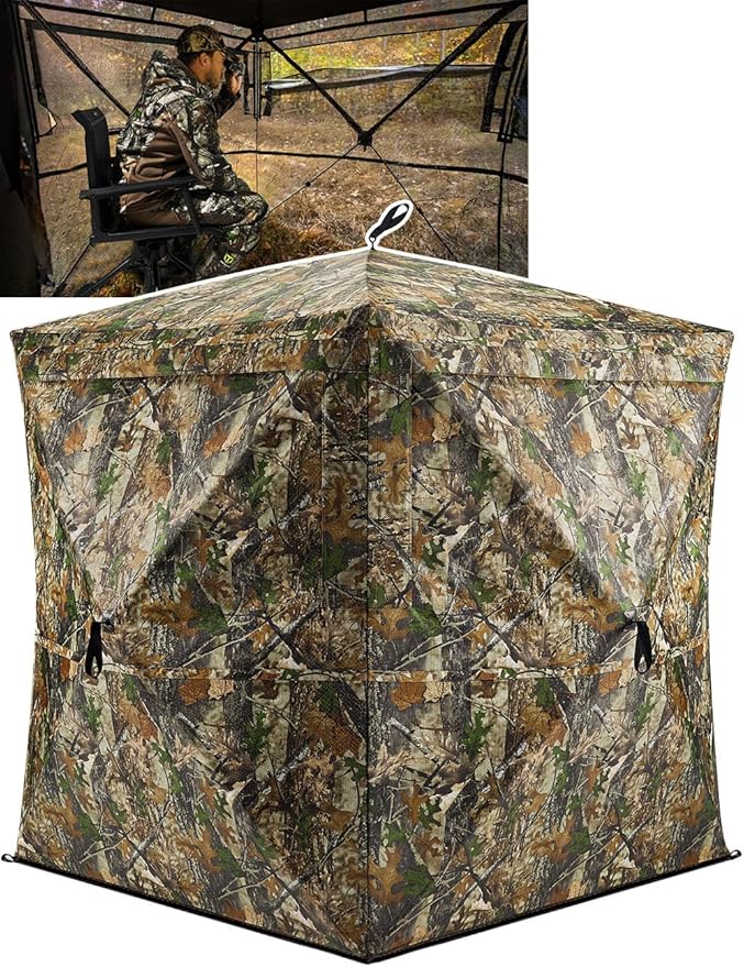 TIDEWE Hunting Blind 270°See Through with Carrying Bag for Turkey Hunting, Pop Up Ground Blinds, Portable Resilient Hunting Tent