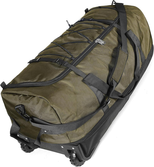 110L Expandable to 140L 32” Foldable Oxford Soft-Sided Rolling Duffle Bag with 2 Heavy-Duty Wheels,3 Large Compartments,Adjustable Shoulder Strap and Attached Organizer Pouch,Green - Roamly
