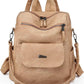 PU Leather Backpack Purse for Women Fashion Multipurpose Design Handbag Ladies Shoulder Bags Travel Backpack Khaki