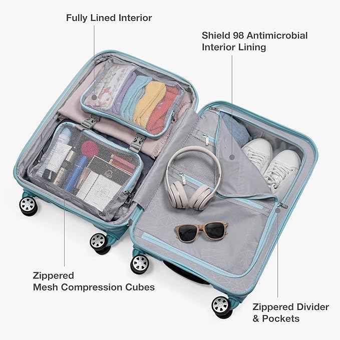 Traveler's Choice Pagosa Hardshell Expandable Luggage with Spinner Wheels, Baby Blue, 22-Inch Carry-on