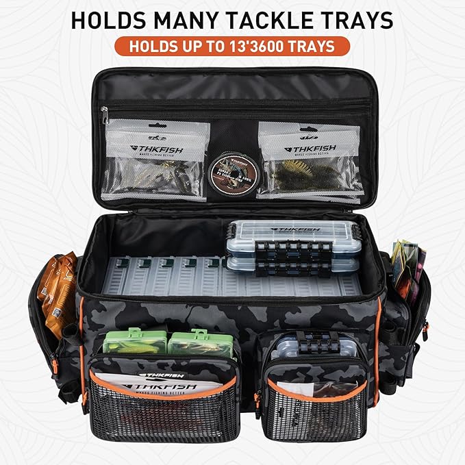 THKFISH Fishing Tackle Bag for 3600/3700 Tackle Box, Waterproof Soft Bottom Large Tackle Box Bag Saltwater & Freshwater Fishing Bags