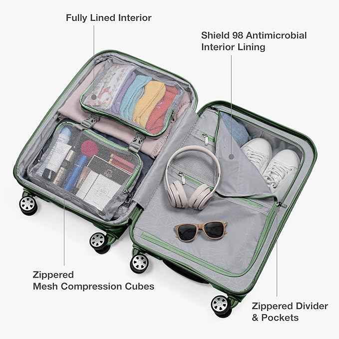 Traveler's Choice Pagosa Hardshell Expandable Luggage with Spinner Wheels, Green, 2-Piece Set (22/26)