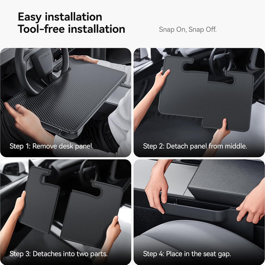 YONZEE 2-in-1 Car Steering Wheel Desk Tray & Car Seat Gap Filler Organizer – Foldable Carbon Fiber Look Table for Laptop, Eating Food, Writing – Universal Fit for Most Vehicles