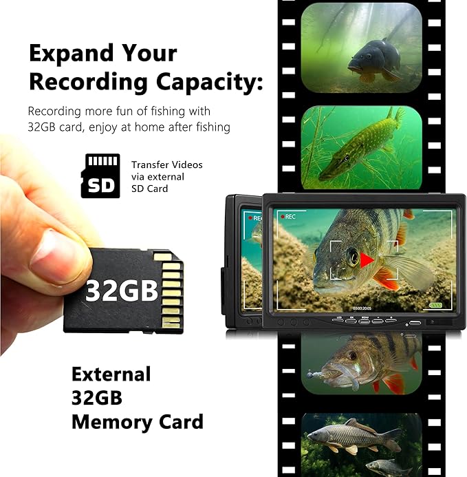 Underwater Fishing Camera FishPRO® HD720P - w/DVR-External 32GB Card, 7'' Ice Fishing Camera [Aluminum Box], Fish Finder Ice Fishing Gifts for Men, 12pcs IR +12pcs LED, 4,500mAh Li-Battery, 65ft Cable