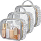 PACKISM TSA Approved Toiletry Bag - 3 Pack Ruched Textured Clear Makeup Bag, Metallic Silver, with 180° Large Opening and Supporting Frame, Perfect for Travel Essentials, Thick No Smell