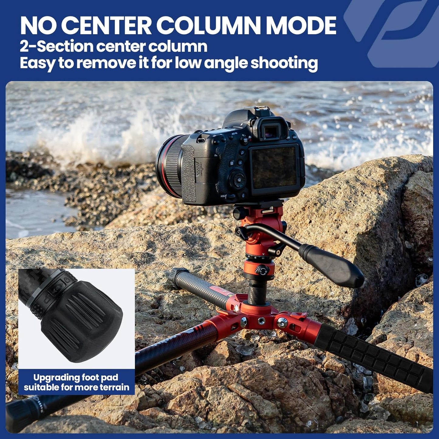 Fotopro Carbon Fiber Tripod 2.3lbs Ultralight 62 Inch Portable Travel Video Tripod for Camera DSLR Load up to 22lbs X-Aircross 3 Video Orange