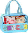 Snack Bag for Travel - Chenille Letter Clear Makeup Bag, Large Preppy Patch Snack Cosmetic Bag with Handle and Zipper, Cute Makeup Pouch Nylon&PVC Waterproof Toiletry Organizer Storage for Women Girls