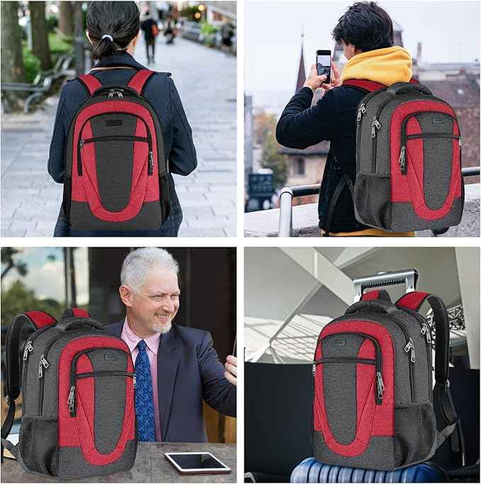 BIKROD Travel Laptop Backpack for Woman and Men, School Backpack for Teens, Waterproof College Back Pack for 15.6 IN Laptop Backpack, Adult Business Computer Travel Backpack, BlackRed