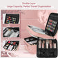 Travel Makeup Bag with LED Mirror Double Layer, Detachable Vanity Mirror with Lights, Tri-light Dimmable, Makeup Case with Adjustable Dividers and Brush Holder Cosmetic Organizer Storage Box