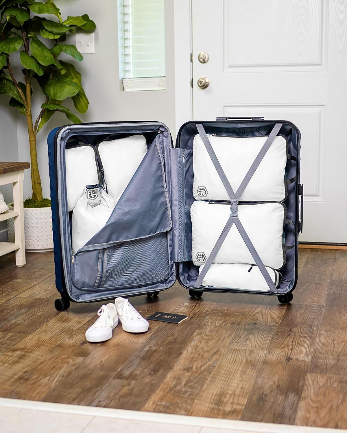 Large Compression Packing Cubes for Travel-Packing Cube Luggage Organizers 7 Piece Set for Checked Luggage-Ultralight, Expandable/Compression Bags by TRIPPED Travel Gear (White/Grey) - Roamly
