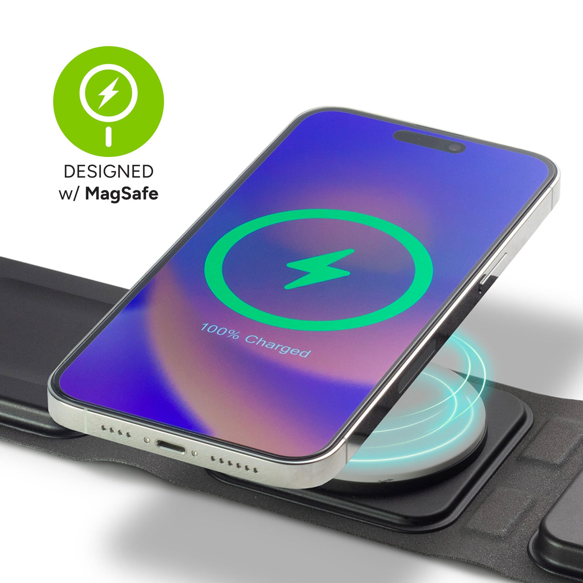 3-in-1 Travel Charger with MagSafe - Portable Wireless Charging Hub, Compatible w/Apple Devices, iPhone 17/16/15/14/13/12 Series, Apple Watch Series 11 to 1 & Ultra, AirPods Pro/3rd Gen, Black