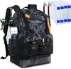 Fishing Backpack with 4 Tackle Boxes, Heavy Duty Fishing Bag with Waterproof Bottom, Tackle Backpack Gifts for Man Woman-Camo Black