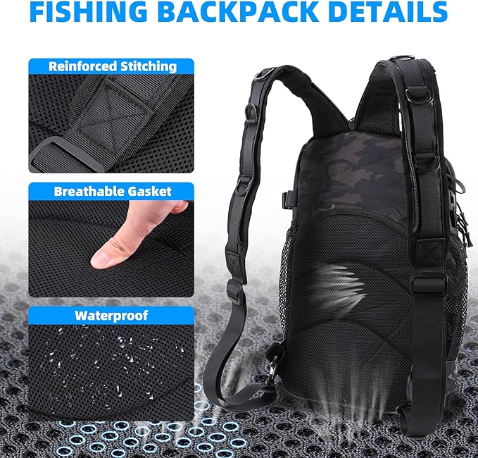 103PCS Fishing Tackle Bag, Fishing Gear for Men Adults, Camouflage Backpack with Rod Holder Tackle Box, Waterproof Sling Fishing Tackle Storage Bags & Wraps, for Fishing, Camping, Hiking