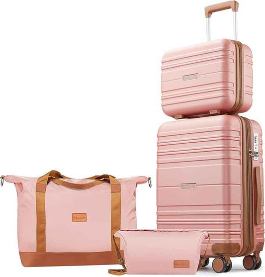 Luggage Sets 4 Piece, 20 Inch Expandable Carry On Suitcase with TSA Lock & Spinner Wheels, Lightweight Travel Luggage Sets with YKK Zippers (Pink, 4 Piece Sets(14/20/DB/TB))