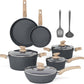 MAISON ARTS Pots and Pans Set Non Stick, 12 Piece Grey Granite Kitchen Cookware Induction Compatible, Pot and Pan Sets for Cooking Nonstick