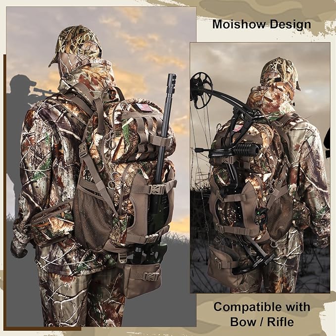 Hunting Backpack, Camo Hunting Backpacks & duffle Bags, Water-resistant Long-Lasting Large Capacity Bow Backpack Hunting Pack For Hunting Gear Accessories (Stealth Reed Camo)