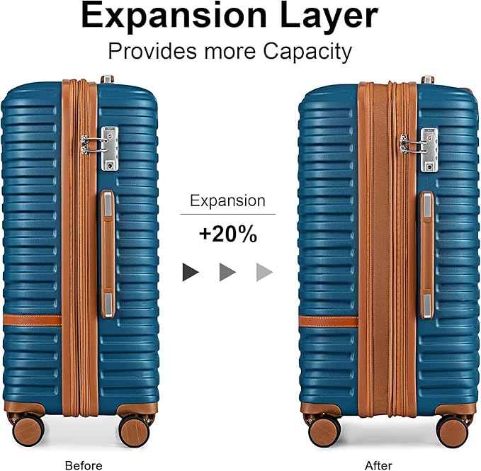 Joyway Luggage Set 3 Piece Suitcase Sets with Spinner Wheel,Hardside Expandable Travel Laggage with TSA Lock (13/20/24/28 Blue brown