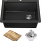 KRAUS Bellucci 25-inch Granite Workstation Drop In Top Mount Single Bowl Kitchen Sink in Metallic Black with Accessories, KGTW12-25MBL
