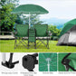 Goplus Double Camping Chair with Umbrella, Folding Loveseat Chairs w/Canopy Shade, Carrying Bag, Table, Cup Holder, Portable Beach Chairs Outdoor Picnic Patio (Green)