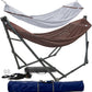 Tranquillo Universal Hammock with Stands Electro Static Coated Steel, Adjustable Foldable Hammock Stand with 2 Layered Polyester Net and Carry Bag for 2 Persons (Combo - Brown)