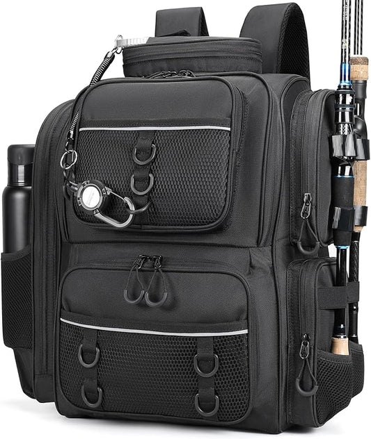 WANOON Fishing Backpack, fishing bag with Rod Holders. Large Ttackle Backpack Strong Materials