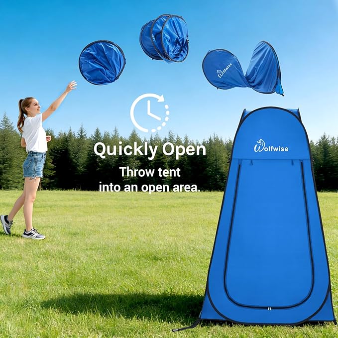 Wolfwise Pop Up Shower Tent, Portable Instant Changing Tent with Ventilation Window & Carry Bag, Privacy Bathroom Toilet Tent for Beach, Camping & Outdoor, Width 47.2 ", Height 74.8 ", Blue