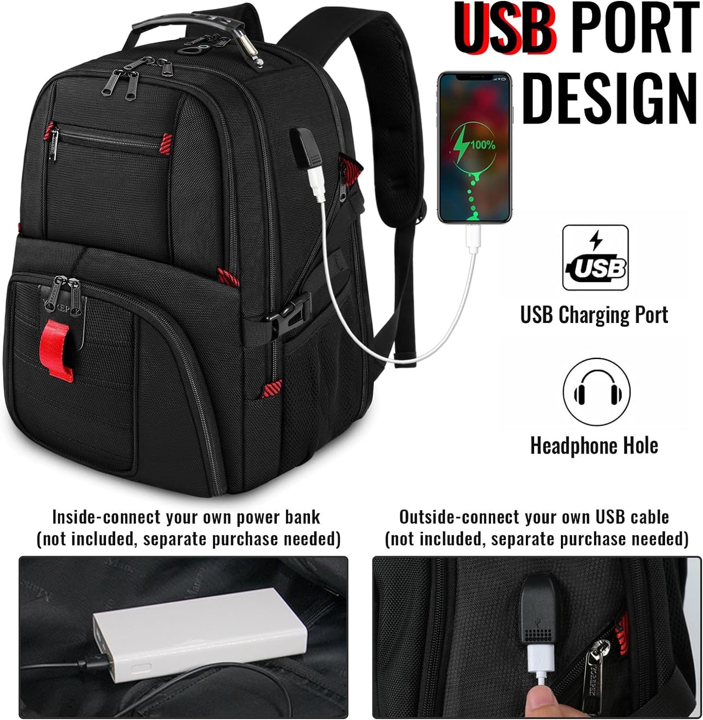 YOREPEK 18.4 Laptop Large Backpacks Fit Most 18 Inch Laptop with USB Charger Port,TSA Friendly Flight Approved Weekend Carry on Backpack with Luggage Strap for Men and Women, Black - Roamly