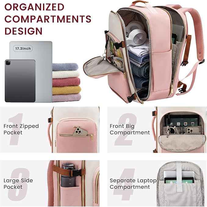 LOVEVOOK 50L Travel Backpack for Women & Men, Airline Approved Carry On Luggage with 3 Packing Cubes, TSA Overnight Bags, Waterproof Personal Item Bag, Weekender Essentials Backpacks fits 17" Laptop