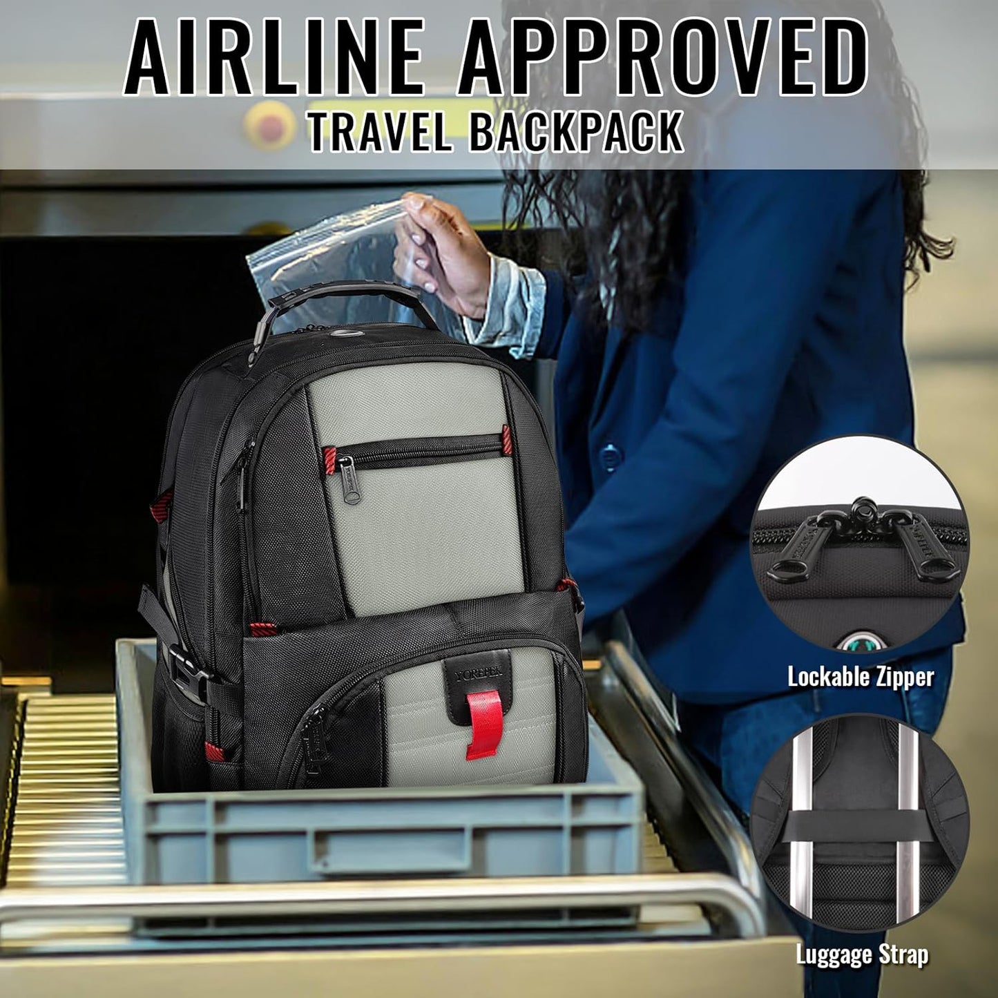 YOREPEK 18.4 Laptop Backpack, Large Backpacks with USB Charger Port, TSA Friendly Flight Approved Weekend Carry on Backpack with Luggage Strap for Men and Women, Grey - Roamly