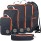 Large Compression Packing Cubes 6 Piece Set for Travel with Lightweight Laundry Bag/Drawstring Backpack for Carry-On Suitcase (Grey/Orange)