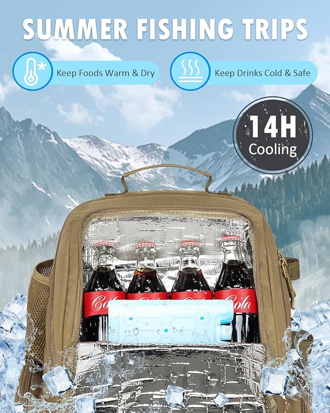 HAMBOLY Fishing Backpack with Tackle Boxes, 50L Fishing Tackle Bag with Cooler & Rod Holders, Waterproof Tackle Bag for Men