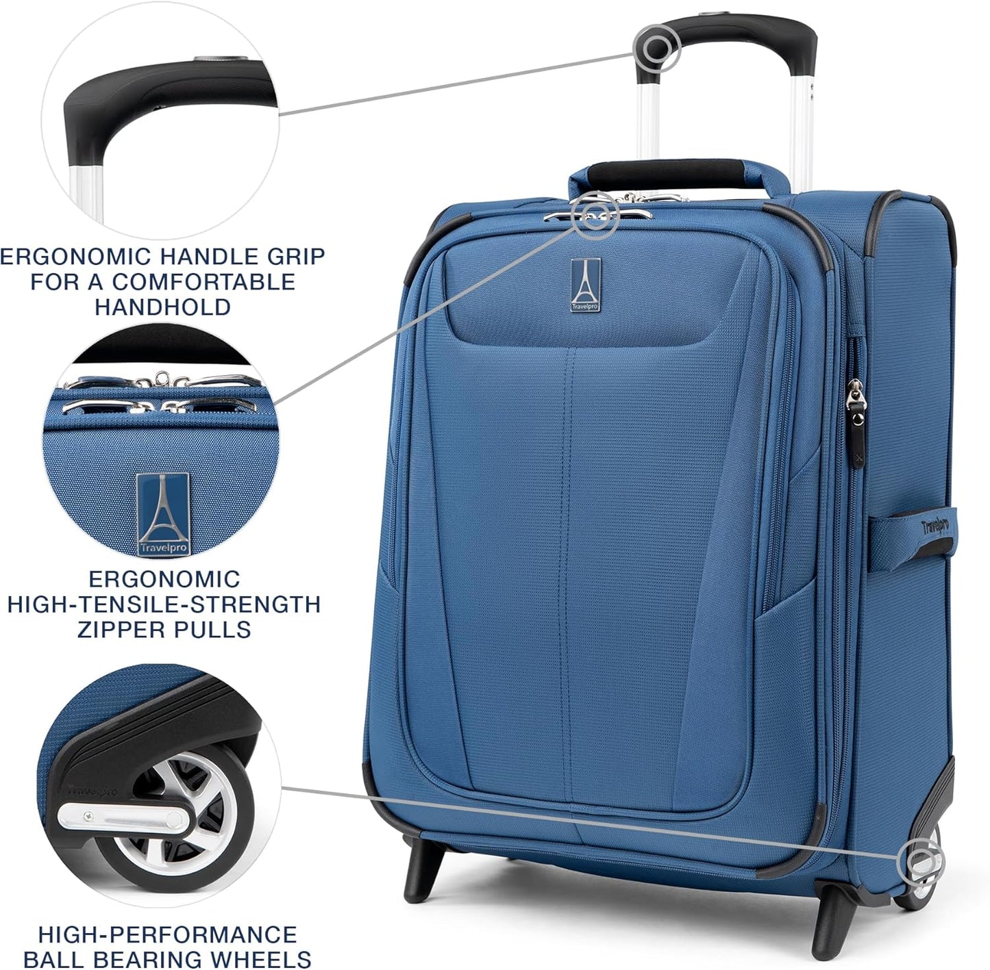 Travelpro Maxlite 5 Softside Expandable Upright 2 Wheel Carry on Luggage, Lightweight Suitcase, Men and Women, Ensign Blue, Carry On 20-Inch - Roamly