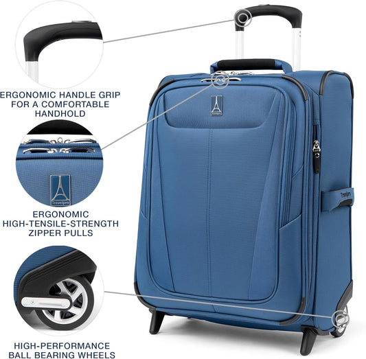 Travelpro Maxlite 5 Softside Expandable Upright 2 Wheel Carry on Luggage, Lightweight Suitcase, Men and Women, Ensign Blue, Carry On 20-Inch - Roamly