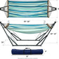 Tranquillo Sturdy Steel Hammock with Stand Premium Cotton Canvas Hammock, 600 lbs Capacity Hammock Stand Folding, Portable 30-Second Fold Unfold for Camping, (Canvas - Blue Leaf)