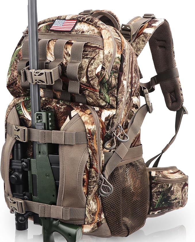Hunting Backpack, Camo Hunting Backpacks & duffle Bags, Water-resistant Long-Lasting Large Capacity Bow Backpack Hunting Pack For Hunting Gear Accessories (Stealth Reed Camo)