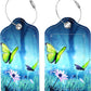 Luggage Tags for Suitcase Butterflies on Daisies in Forest 2 PCS Leather Travel Cruise Luggage Tag with Stainless Steel Loop Name ID Label Privacy Cover for Women Men Travel Bag Labels Set