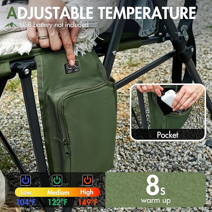 Portal 400 LBs Heavy Duty Camping Chairs for Adults, 23" W Outdoor Folding Chairs with High Back, Heated Portable Folable Chair for Lawn, Sports, Fishing, Outside