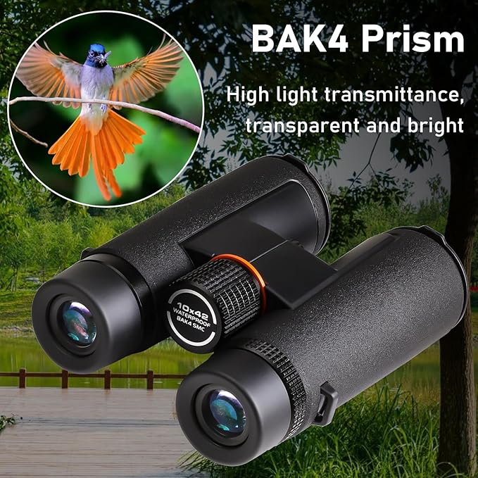 TRV 10x42 Binoculars for Adults High Powered - Waterproof Fogproof BAK4 Prism, with Phone Adapter for Bird Watching, Hunting, Travel