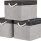 TheWarmHome Organization and Storage Basket for Shelves - 20x16x14 inch Jumbo 3 Pack Collapsible Storage Bins for Organizing, Fabric Storage Cubes for Organizer Gift Toy Closet (Black & Grey)
