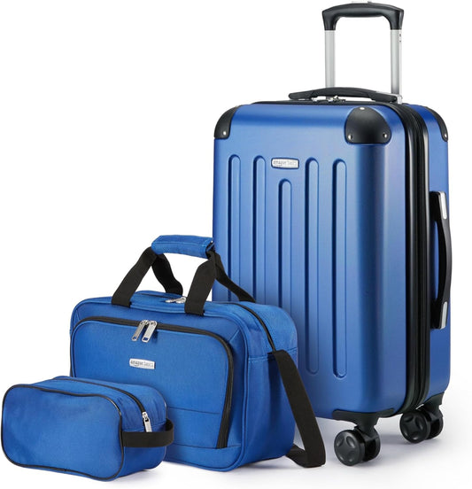 Amazon Basics 3-Piece Luggage Set, Including Carry-On Luggage (22" Expandable Hardside Suitcase With 8 Spinner Wheels), 15" Tote Bag, and 10" Compact Travel Bag, Navy Blue - Roamly