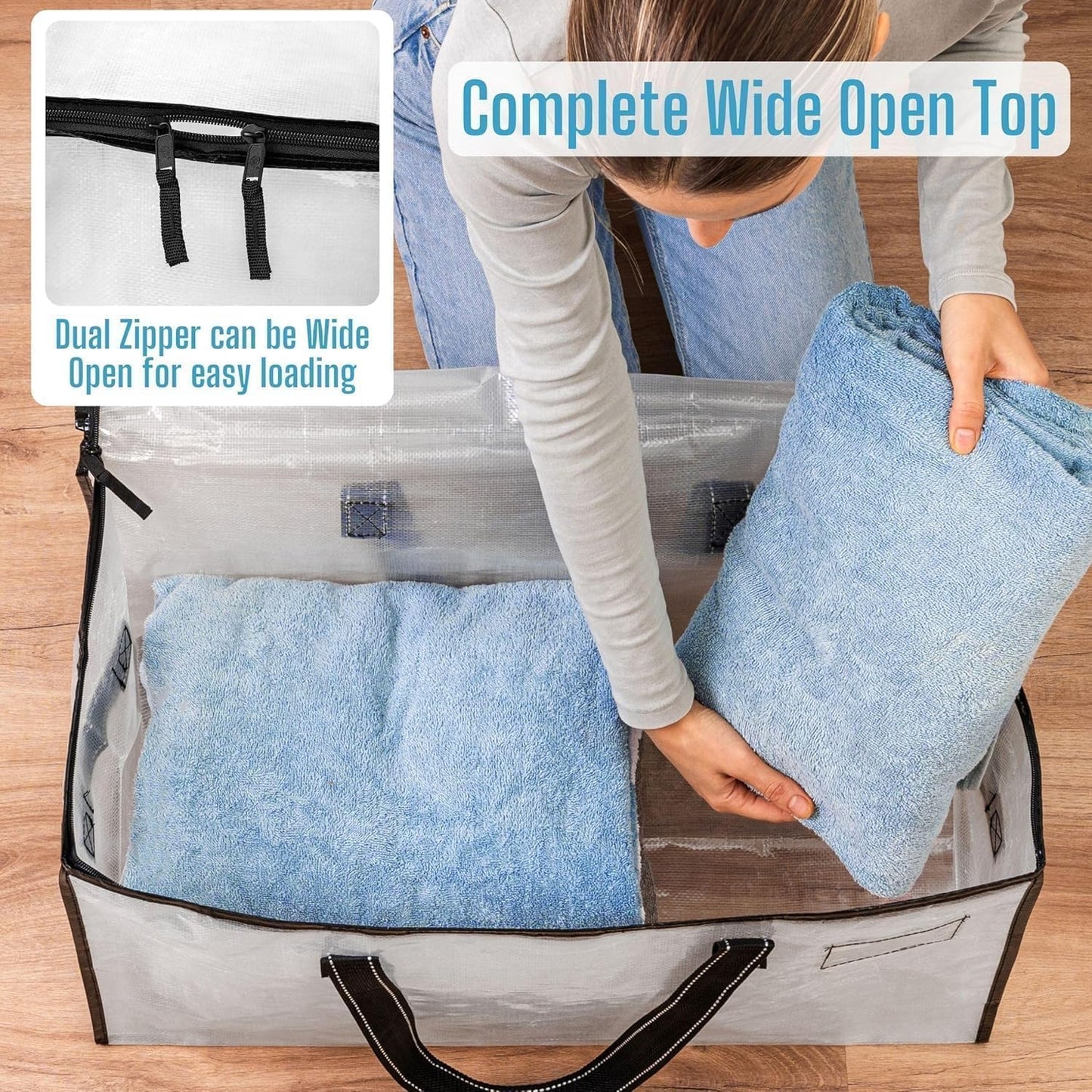 VENO 8 Pack Moving Bags, Comforter and Blanket Storage Bags for Closet, Moving Boxes, Boxes with Lids Alternative, College Dorm Packing Supplies, Foldable Heavy-Duty Tote with Window (Clear, 8 Pack)