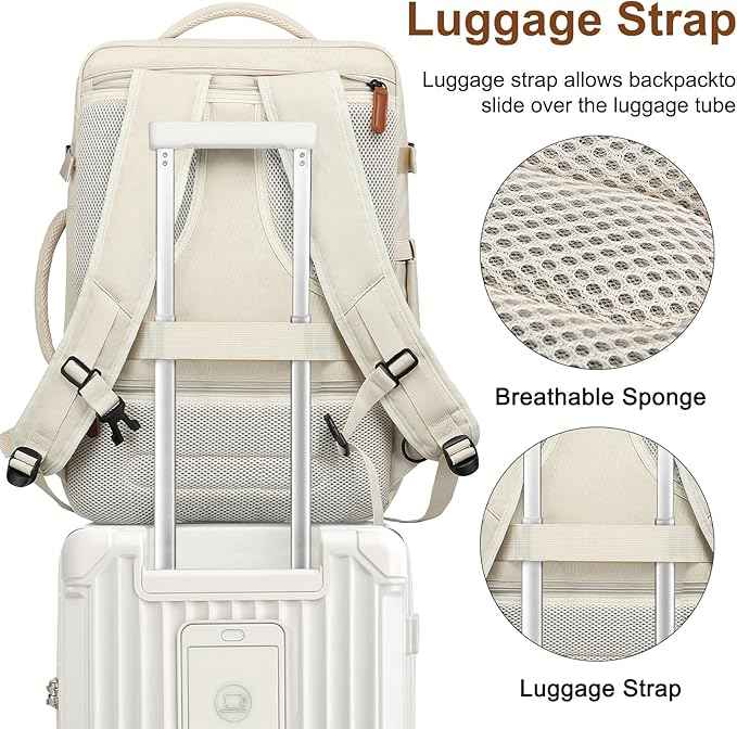 Joyway 20in Carry On Luggage with Cup Holder and USB Port, 25% Expandable Capacity, Smart Suitcase with Anti Slip Wheels and Backpack, Perfect for Men and Women 3 Piece Set White