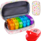 Serfeymi Weekly Travel Pill Organizer 2 Times A Day AM PM Upgraded Rainbow Pill Box 7 Day with Portable Zipper PU Leather Pill Case, Medicine Organizer for Pills, Vitamins, Fish Oils - Floral 01